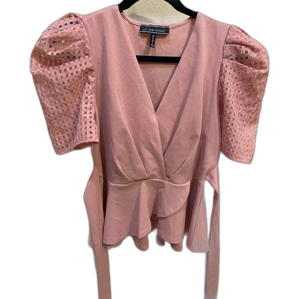 Love University Blush Pink Wrap Blouse Women's Size Large
